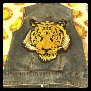 Unique Tiger Patch Blue Jean Vest
